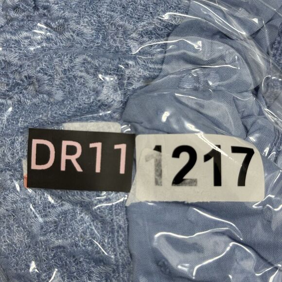 Free People Drive You Mad Blouse Medium Blue Crocheted Cropped Balloon Sleeves M - Picture 15 of 15